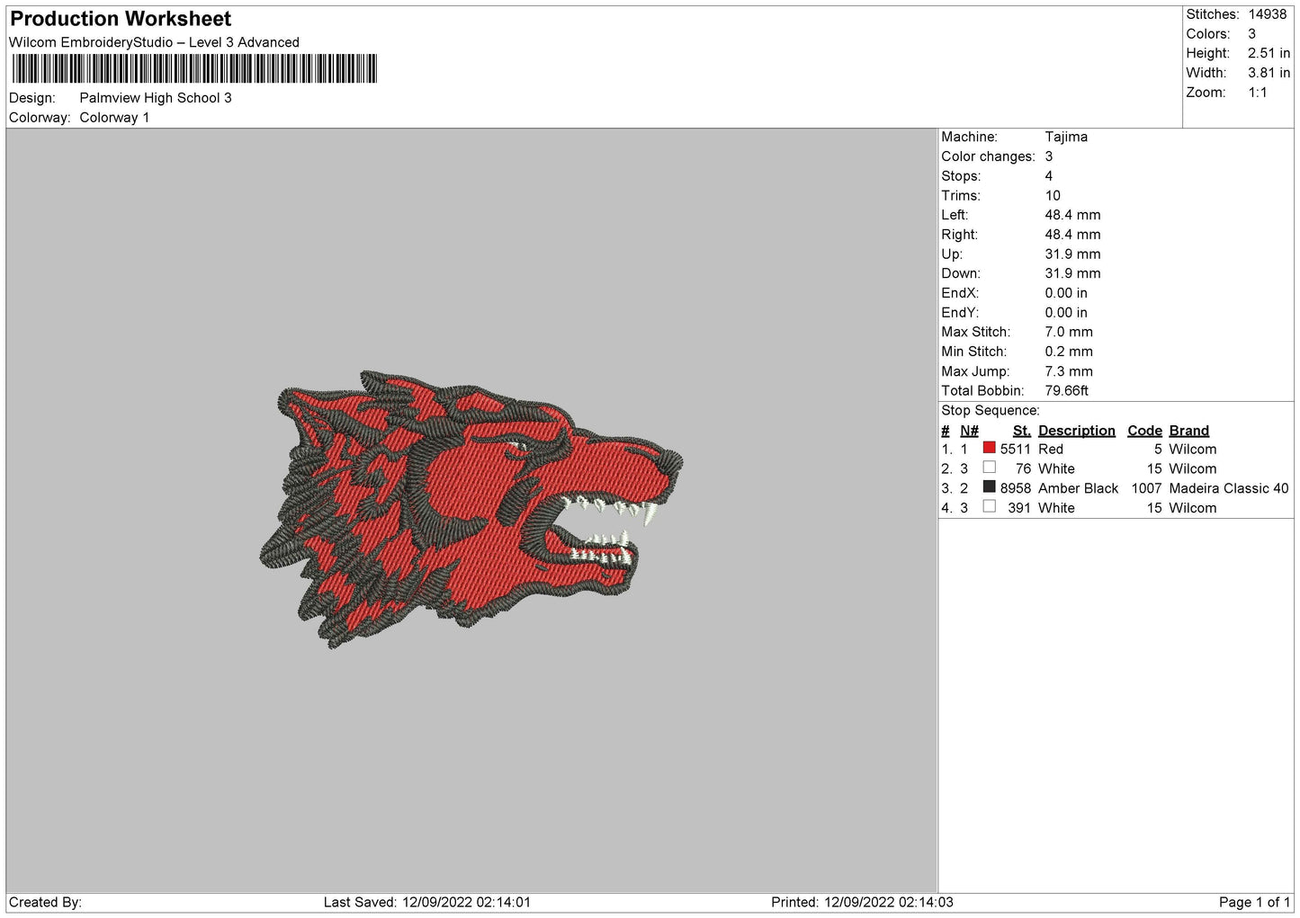 Palmview Highschool Embroidery File 5 sizes