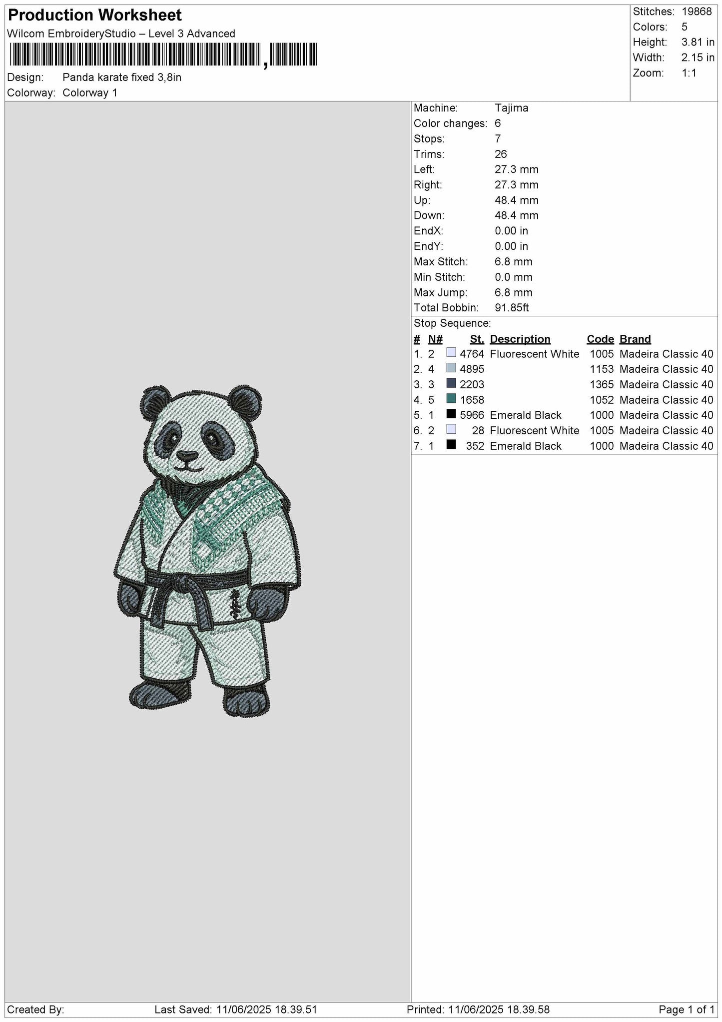 Panda2705 Embroidery File 6 sizes