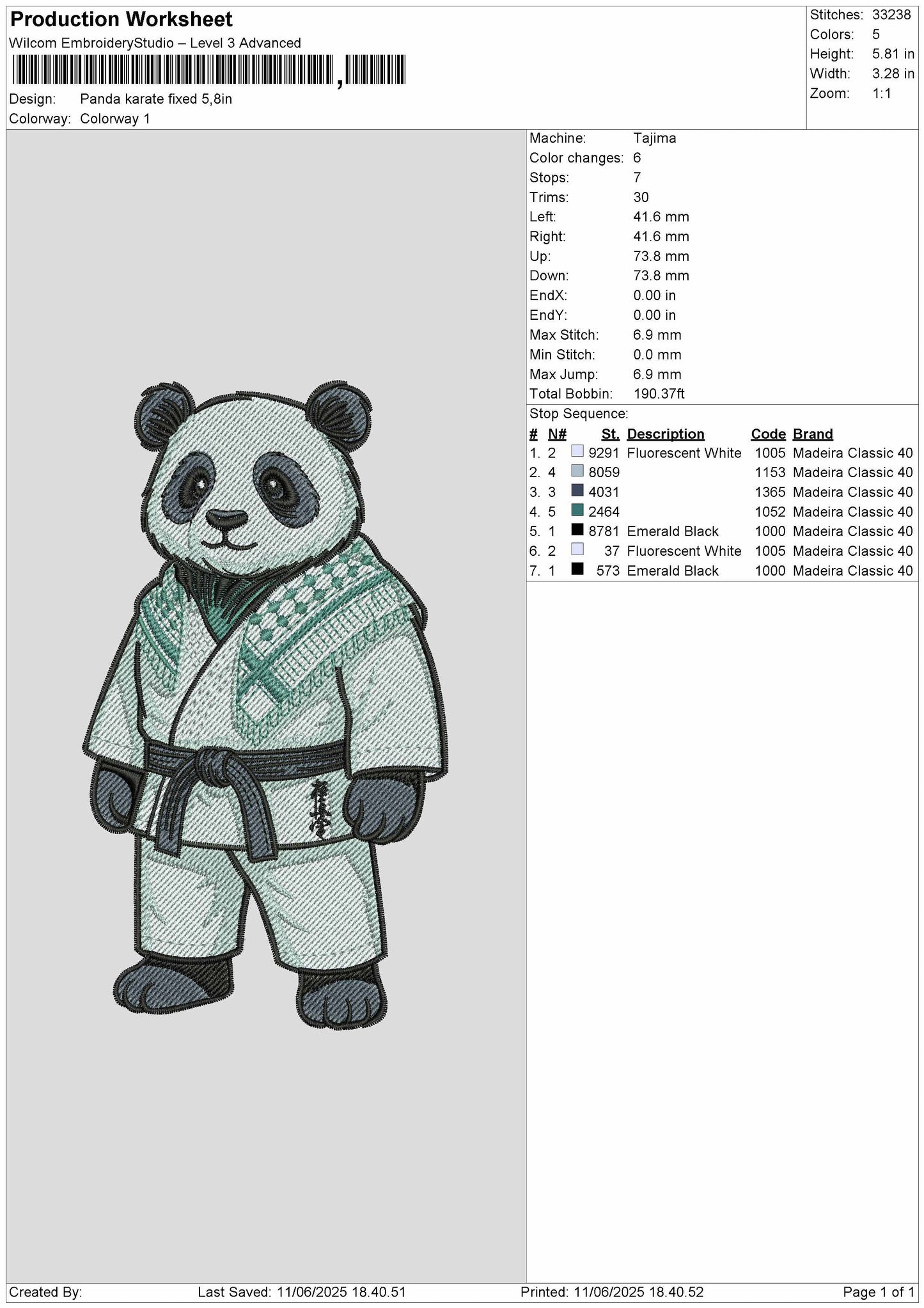 Panda2705 Embroidery File 6 sizes