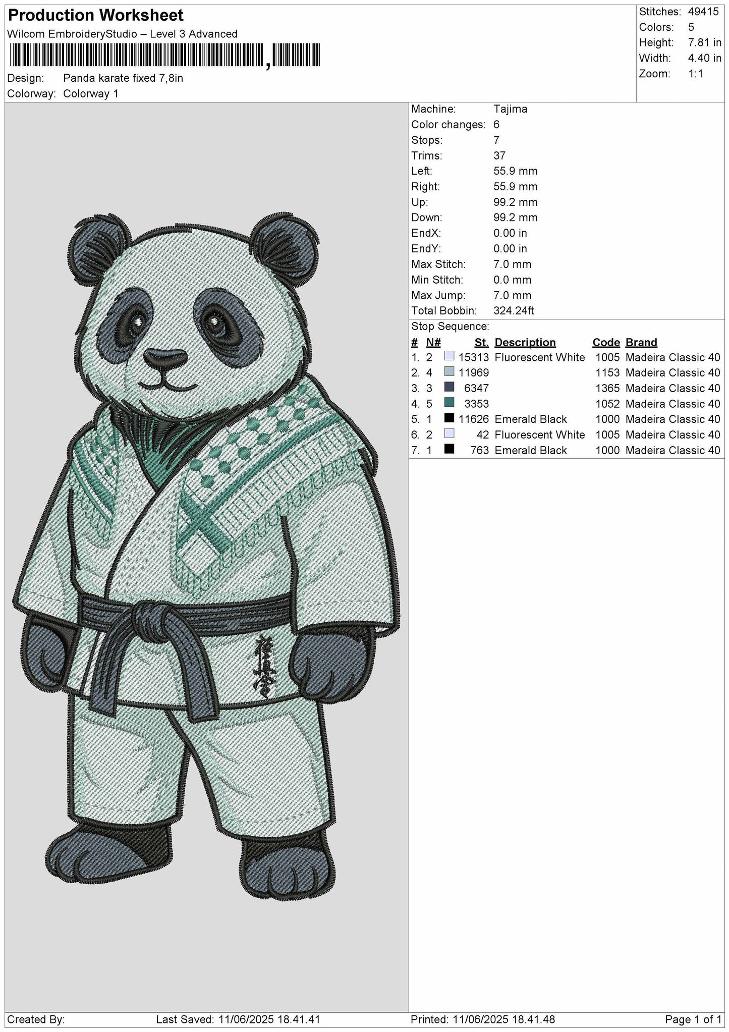 Panda2705 Embroidery File 6 sizes