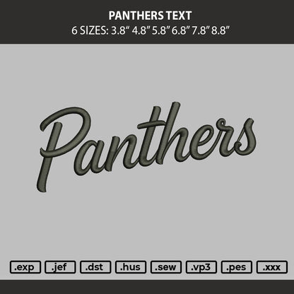 Panthers Text 2509 Embroidery Machine Design File 6 sizes