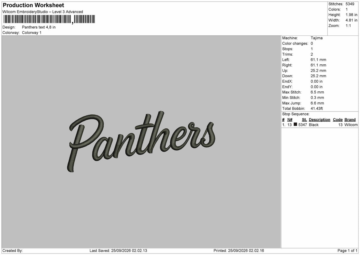 Panthers Text 2509 Embroidery Machine Design File 6 sizes