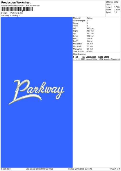 Parkway Embroidery File 4 size