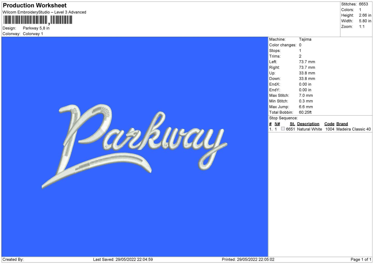 Parkway Embroidery File 4 size