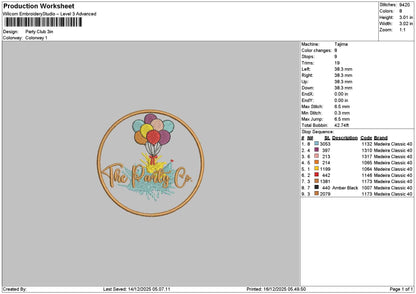 Partytext 1612 Embroidery File 6 sizes