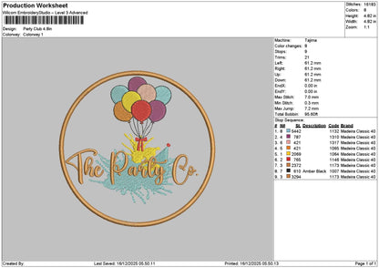Partytext 1612 Embroidery File 6 sizes