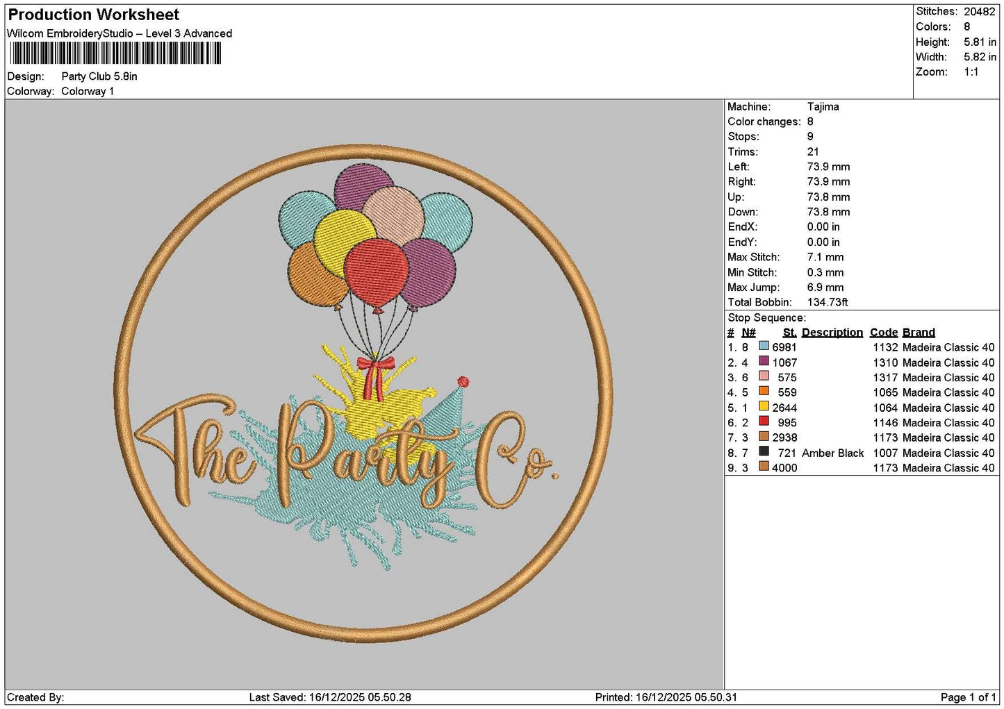 Partytext 1612 Embroidery File 6 sizes