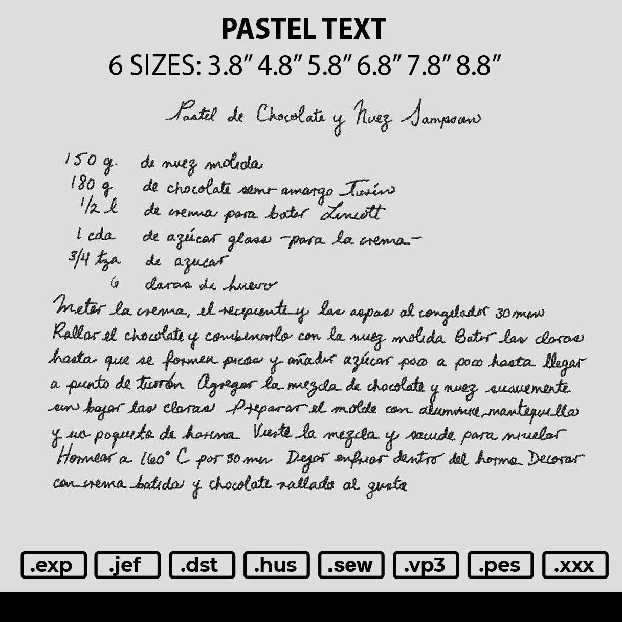 Pastel Text Embroidery File 6 sizes