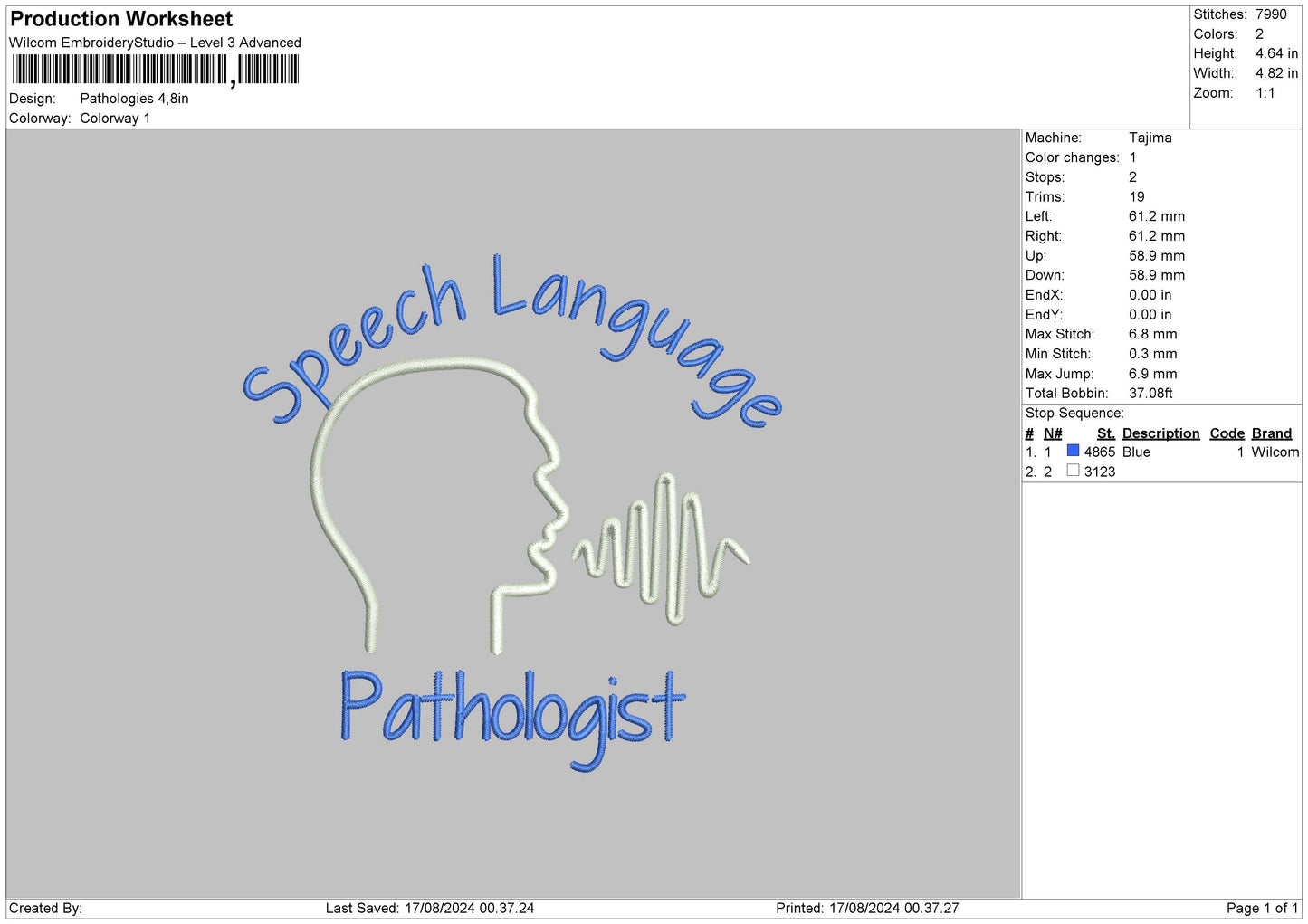 Pathologiestext Embroidery File 6 sizes