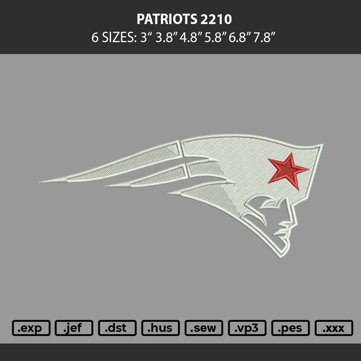 Patriots 2210 Embroidery Machine Design File 6 sizes
