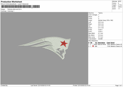 Patriots 2210 Embroidery Machine Design File 6 sizes