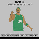Player 34 Embroidery File 6 sizes