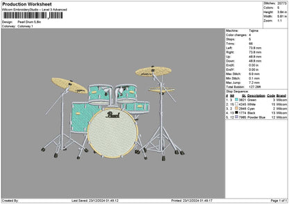 Drum2312 Embroidery File 6 sizes