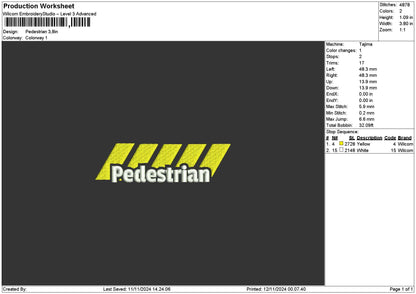 Pedestriantext Embroidery File 6 sizes