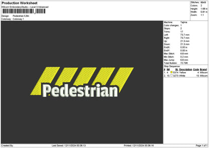 Pedestriantext Embroidery File 6 sizes