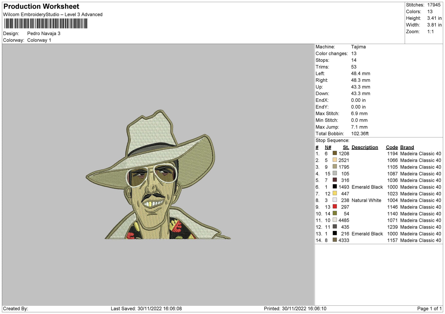 Pedro Navaja Embroidery File 6 sizes