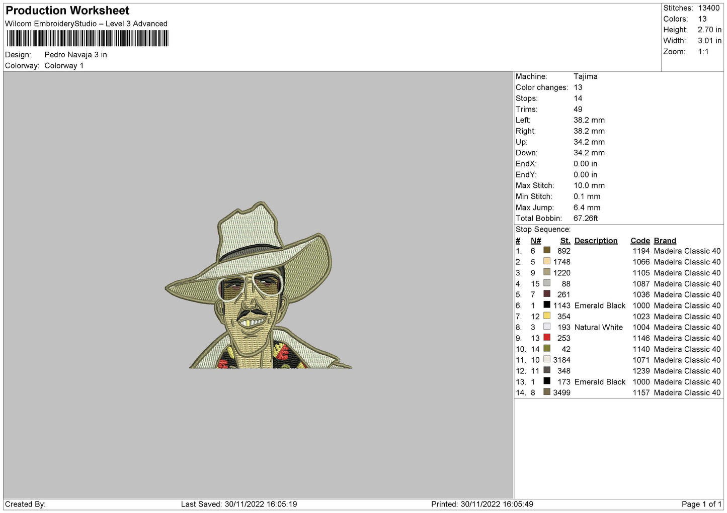 Pedro Navaja Embroidery File 6 sizes
