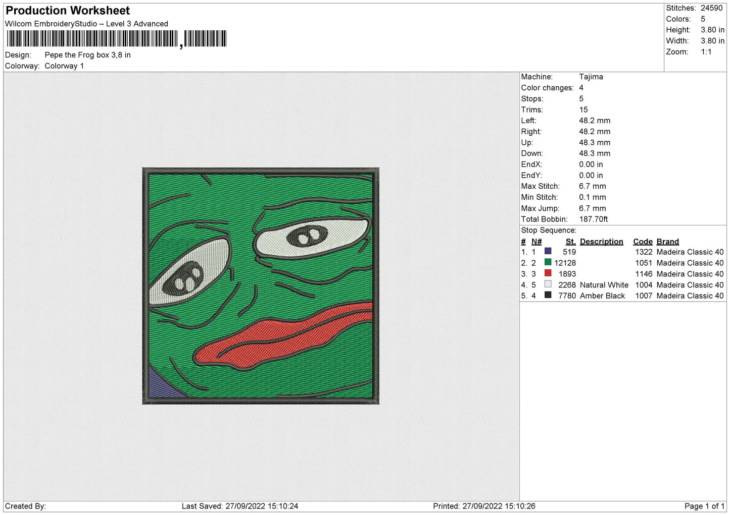 Pepe The Frog Box Embroidery File 6 sizes