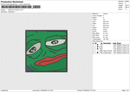 Pepe The Frog Box Embroidery File 6 sizes