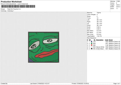 Pepe The Frog Box Embroidery File 6 sizes