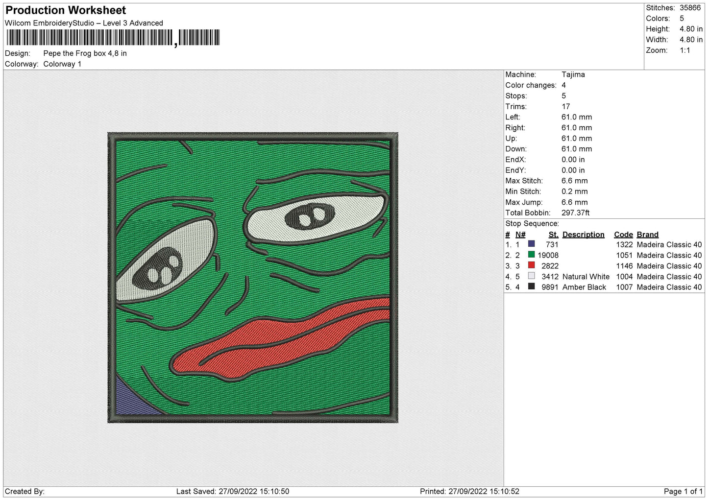 Pepe The Frog Box Embroidery File 6 sizes