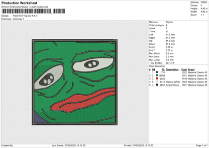 Pepe The Frog Box Embroidery File 6 sizes