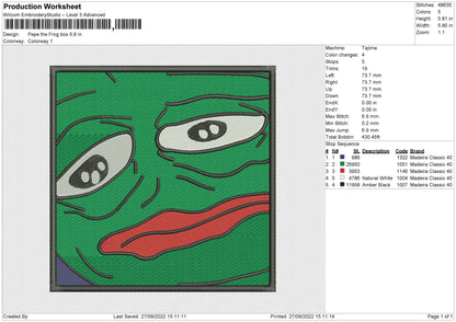 Pepe The Frog Box Embroidery File 6 sizes