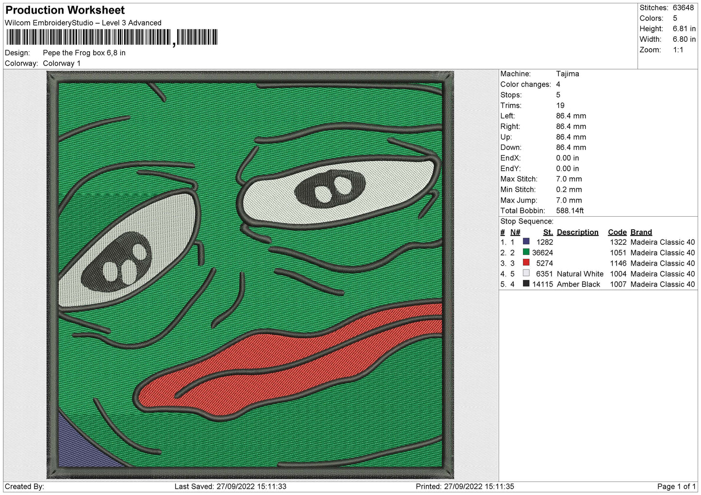 Pepe The Frog Box Embroidery File 6 sizes