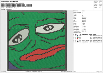 Pepe The Frog Box Embroidery File 6 sizes