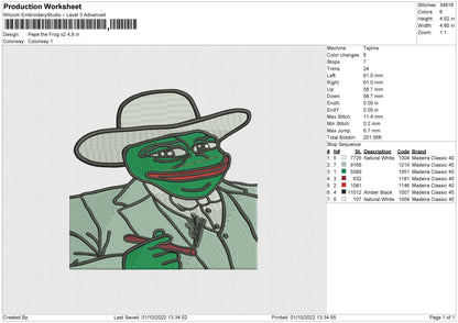 Pepe the Frog V2 Embroidery File 5 sizes
