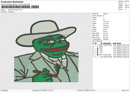 Pepe the Frog V2 Embroidery File 5 sizes