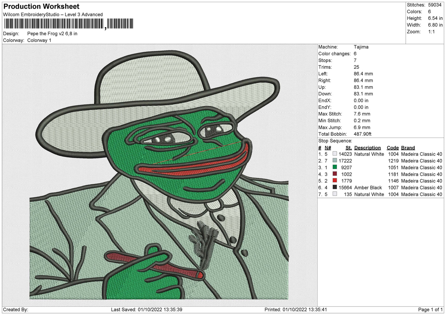Pepe the Frog V2 Embroidery File 5 sizes