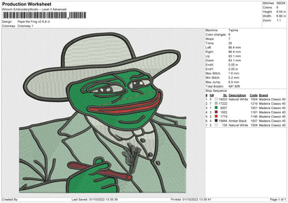 Pepe the Frog V2 Embroidery File 5 sizes