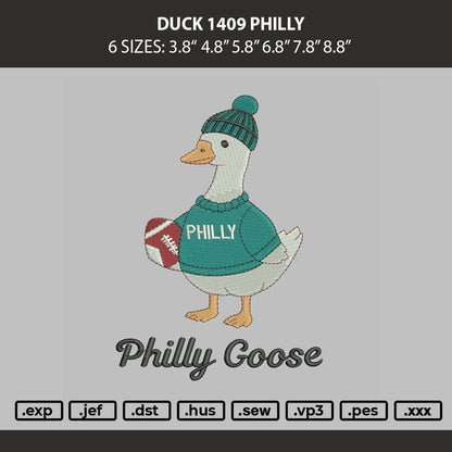 Duck 1409 Philly Embroidery Machine Design File 6 sizes