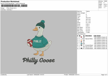Duck 1409 Philly Embroidery Machine Design File 6 sizes