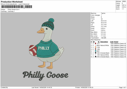 Duck 1409 Philly Embroidery Machine Design File 6 sizes