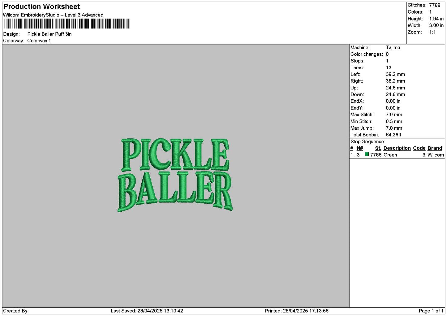 Pickletext Puff Embroidery File 6 sizes