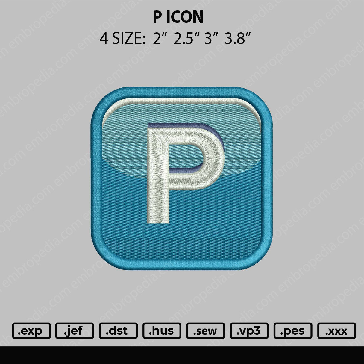 P Icon Embroidery File 4 size