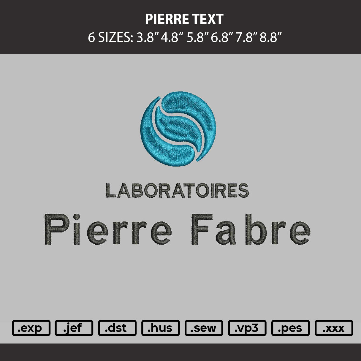 Pierre Text Embroidery Machine Design File 6 sizes