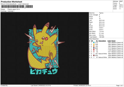 Pikachu Japan Embroidery File 4 sizes