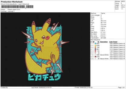 Pikachu Japan Embroidery File 4 sizes