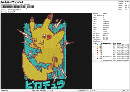 Pikachu Japan Embroidery File 4 sizes