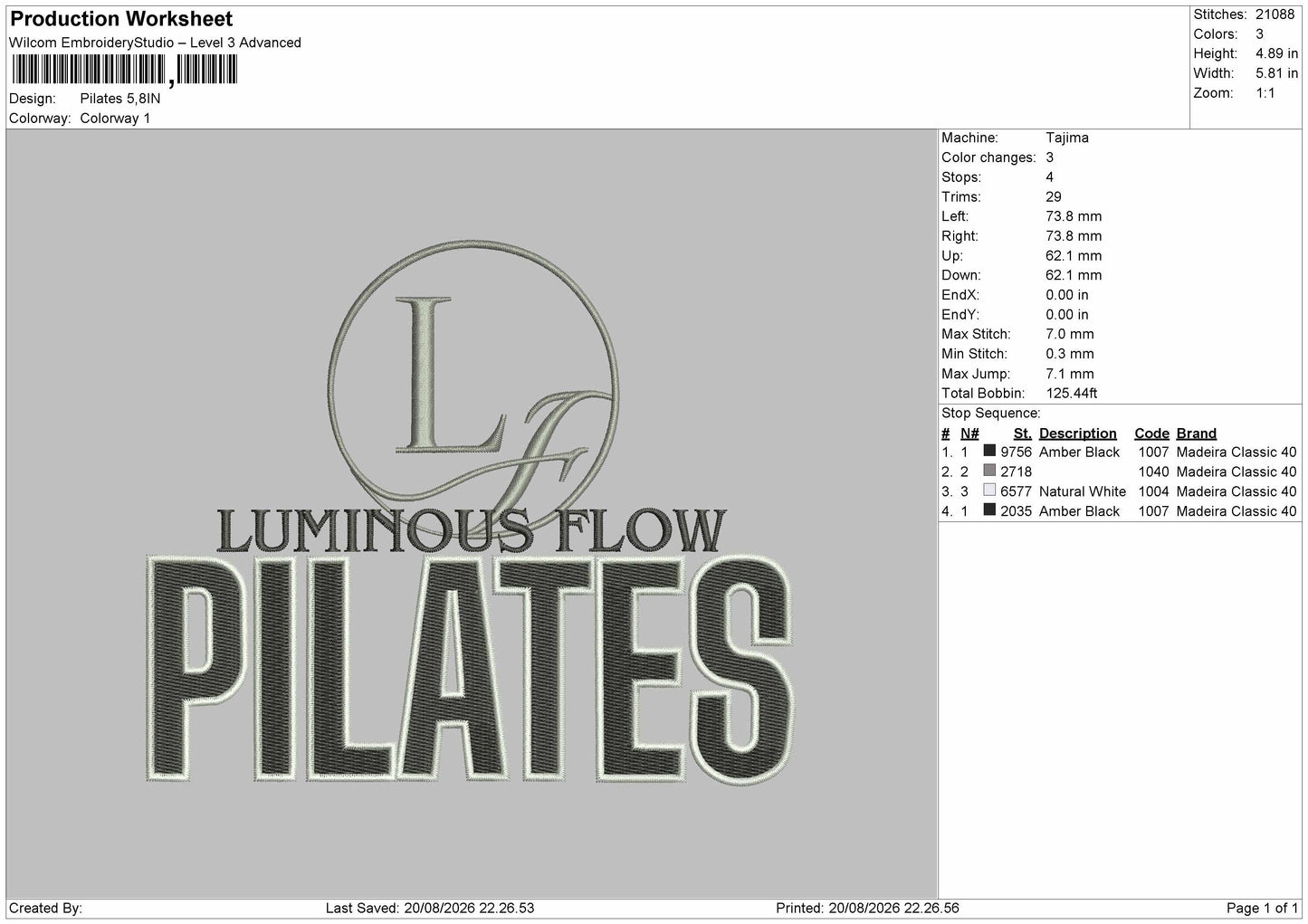 Pilates Text 002 Embroidery File 6 sizes