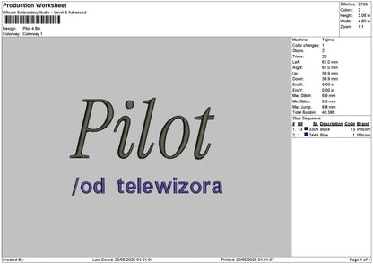 Pilot text 01 Embroidery File 6 sizes