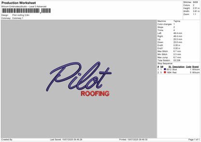 Pilot Roofing Embroidery File Design