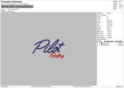 Pilot Roofing Embroidery File Design