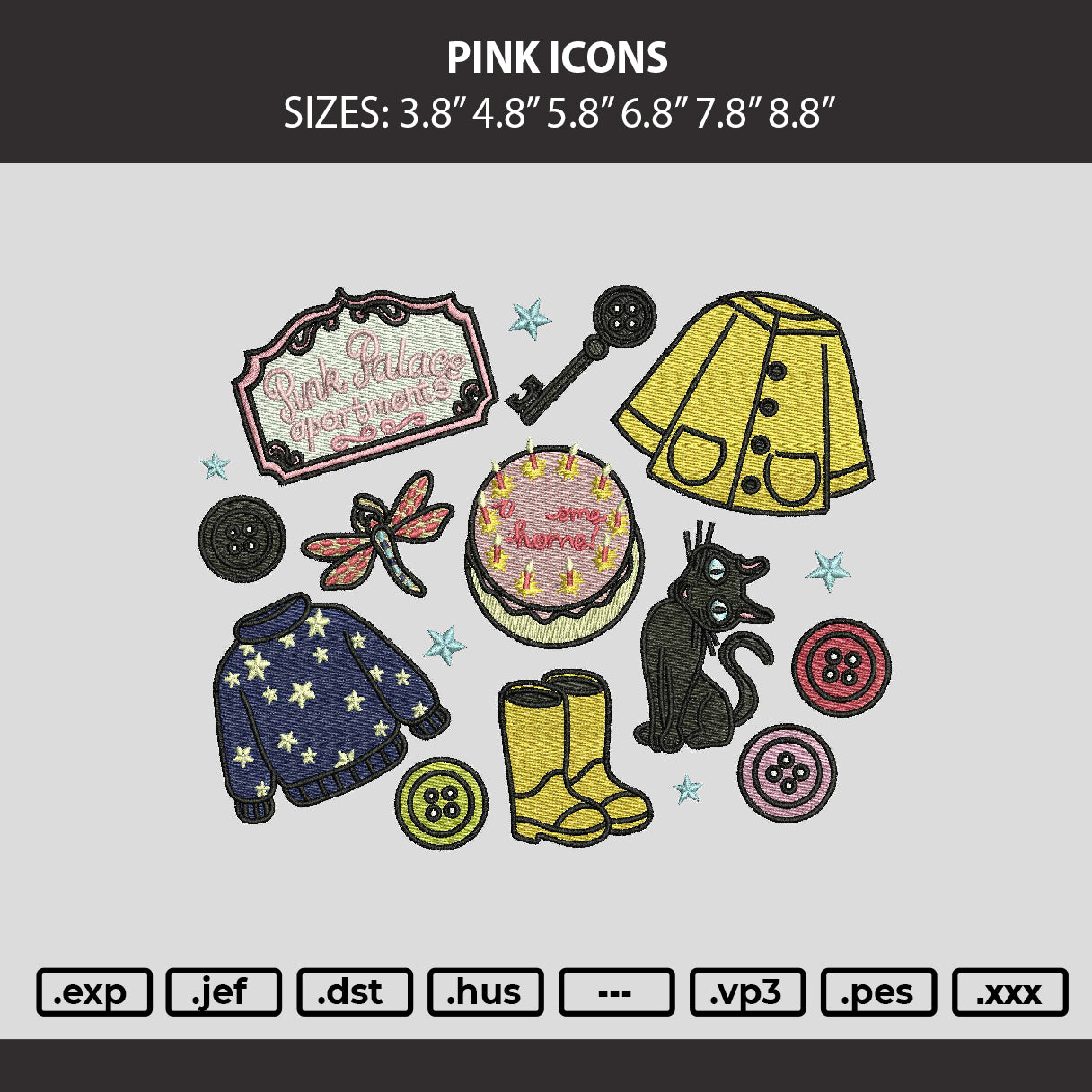 Pink Icons 01 Embroidery Machine Design File 6 sizes