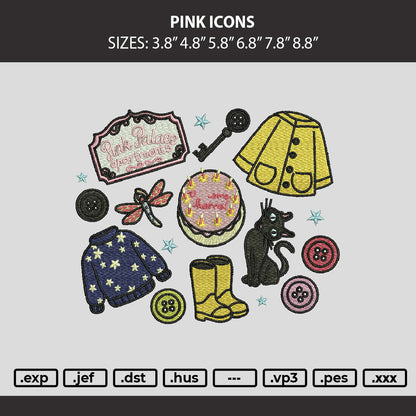 Pink Icons 01 Embroidery Machine Design File 6 sizes