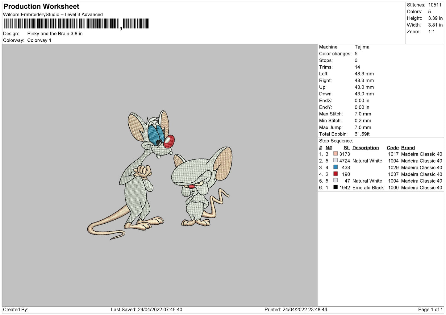 Pinky And Brain Embroidery File 4 size
