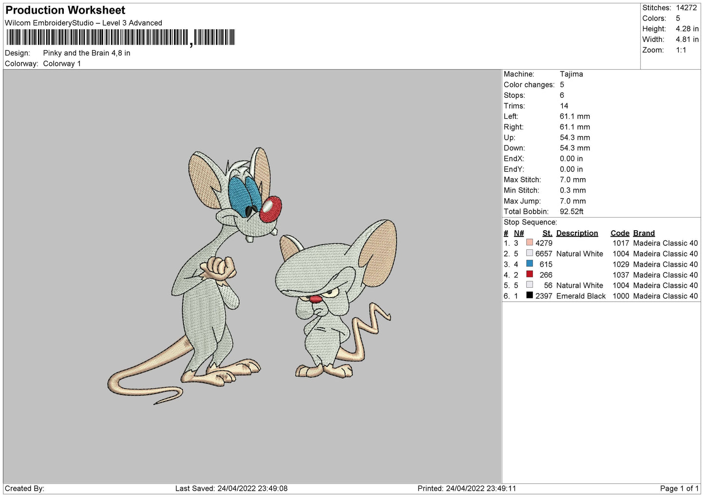 Pinky And Brain Embroidery File 4 size